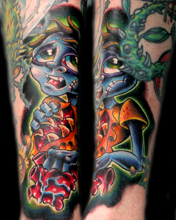 Tattoos - Cartoon tattoos - zombie kid ripping heart out tattoo